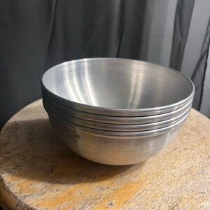 Stack of Brushed Metal Serving Bowls - Silver